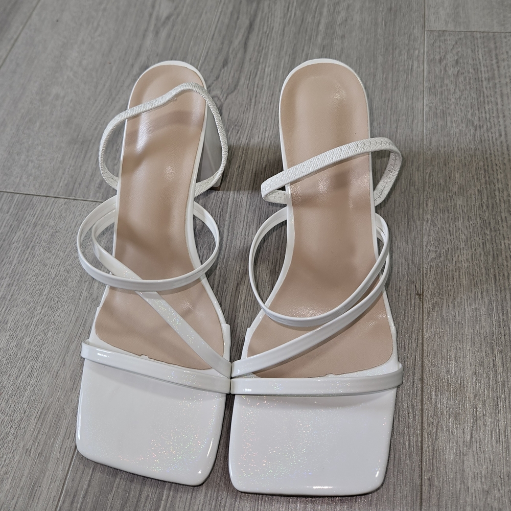 SHEIN White Heels with Square-Toe Design